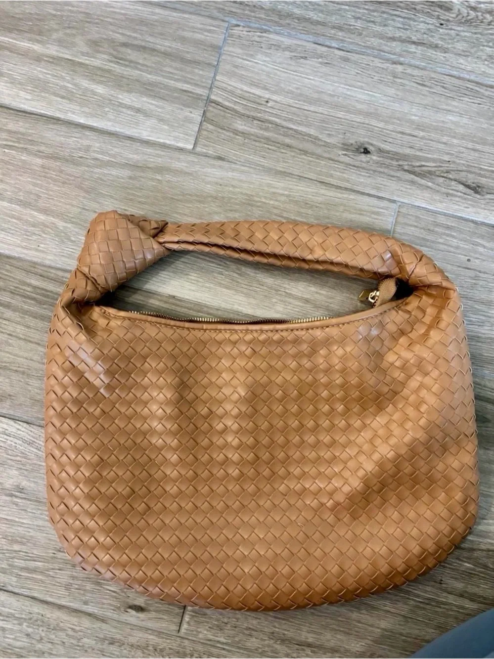 Melie Bianco Brown Knotted Woven Hobo Bag